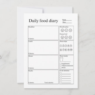 Daily food diary card