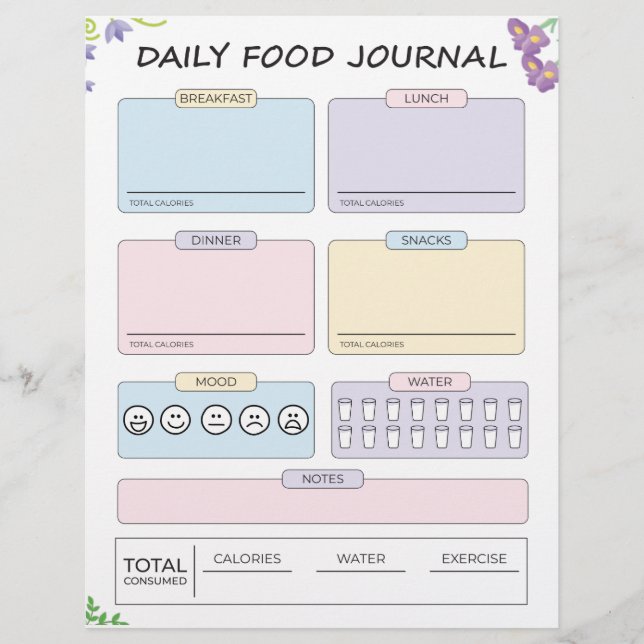 Daily Food Journal Letterhead (Front)
