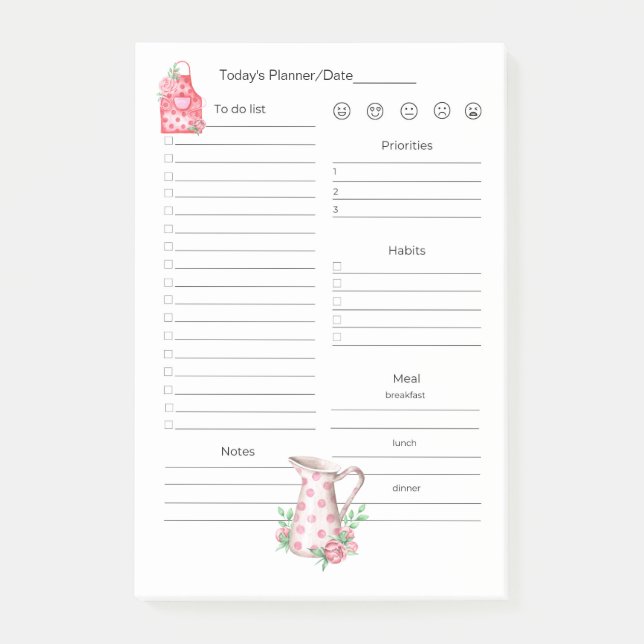 Daily Goals, Planning, Meals for the Cook / Baker  Post-it Notes (Front)