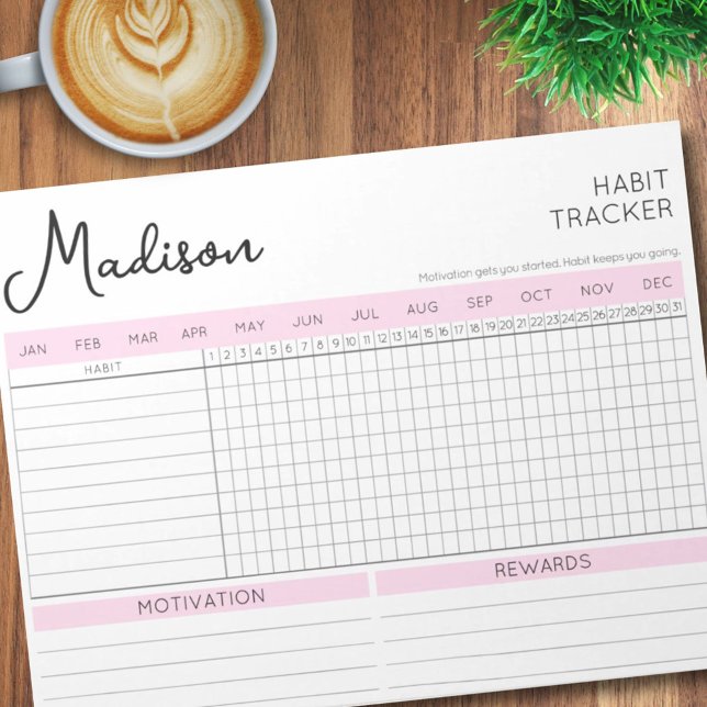 Daily Habit Tracker Pink Motivational Script Name Notepad (Daily Habit Tracker Pink Motivational Script Name Notepad)