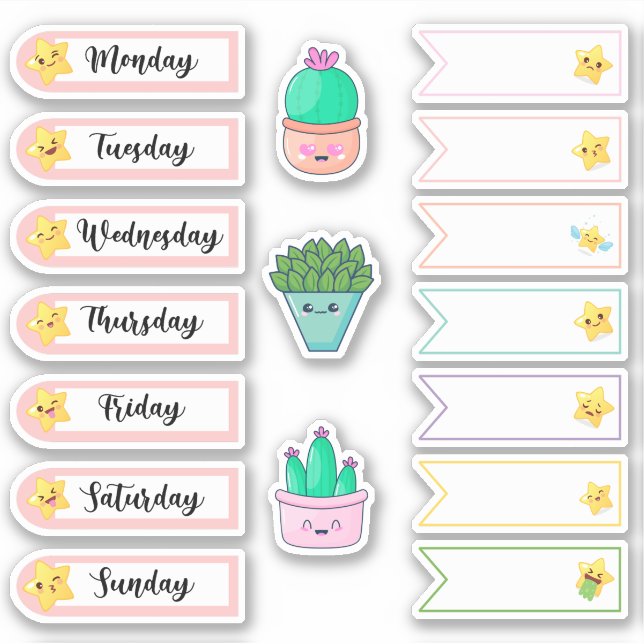 Daily Kawaii Star Stickers for Planners (Front)