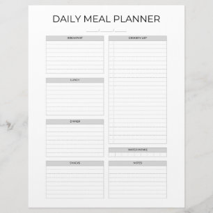 Daily Meal Planner Simple Minimalistic Clean Letterhead