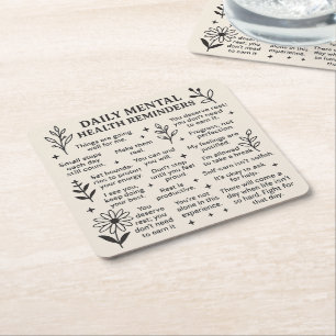 Daily Mental Health Reminders Square Paper Coaster