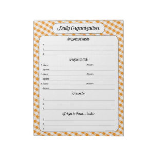 Daily Organization - Orange Gingham Notepad