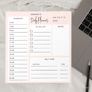 Daily Planner Chic Script Blush Pink Notepad