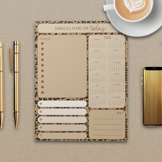 Daily Planner Leopard Print 2026 Notes To Do List (Weekly Planner Pad with 2026 Calendar)