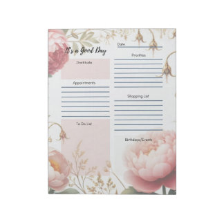 Daily Planner Peonies Floral Border  Notepad