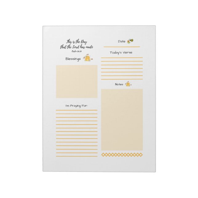 Daily Planner Prayer Verse Golden Bees  Notepad (Rotated)