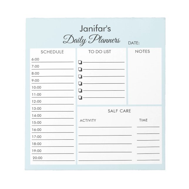 Daily Planner Script Light Blue Notepad (Front)