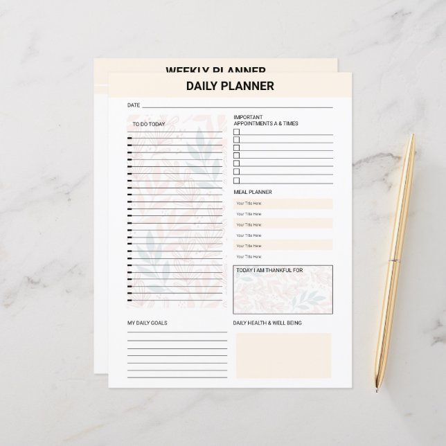Daily Planner Template (Front/Back In Situ)