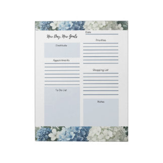 Daily Planner White Blue Floral  Notepad