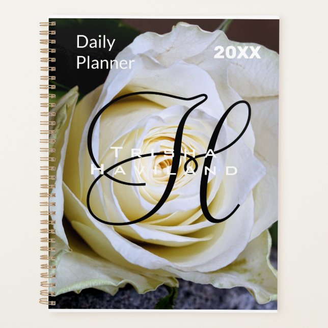 Daily Planner with Monogram - White Rose  (Front)