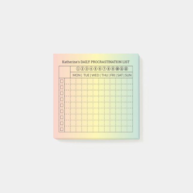 Daily Procrastination Goals ListPost-It Notes (Front)