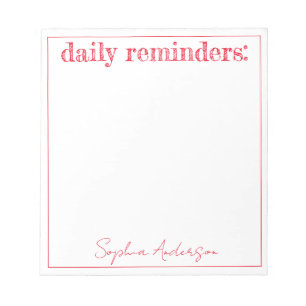 Daily Reminders Red Simple Personalized Notepad