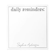 Daily Reminders Simple Black White Personalized
