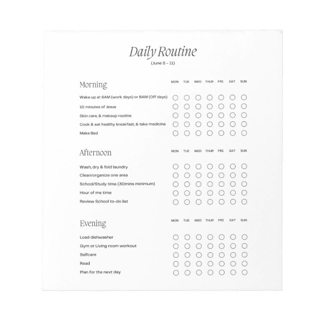 Daily Routine notepad (Front)