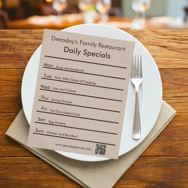Daily Specials Restaurant Flyer With QR Code Brown (Creator Uploaded)