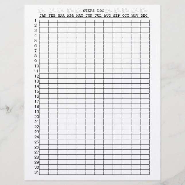 Daily Steps Log Sheets for Months for the Year (Front)