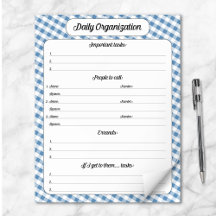 Daily Task List - Blue Gingham Notepad