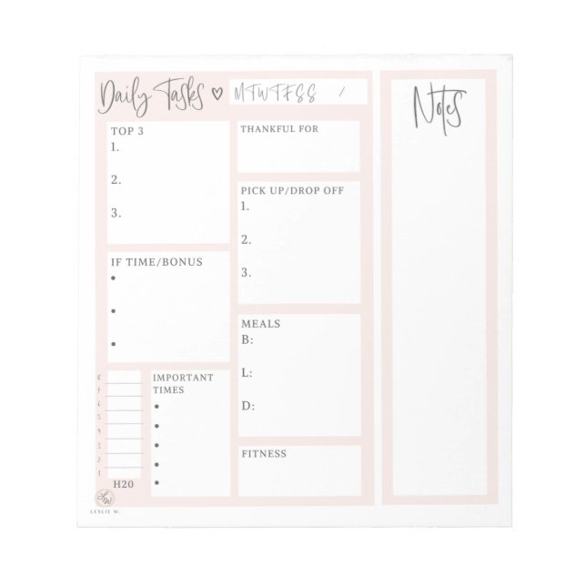 Daily Tasks List Notepad (Front)