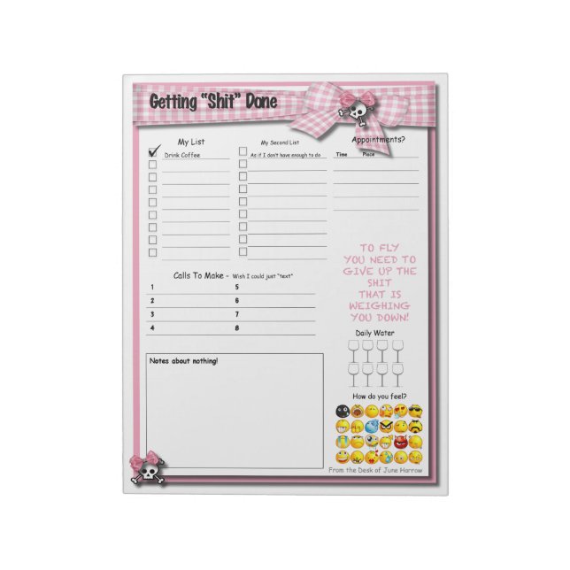 Daily to do list - Pink Ribbons and skulss Notepad (Rotated)