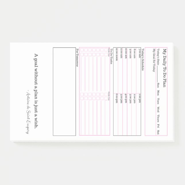 Daily To Do Planner in Pink, White & Black Post-it Notes (Front)
