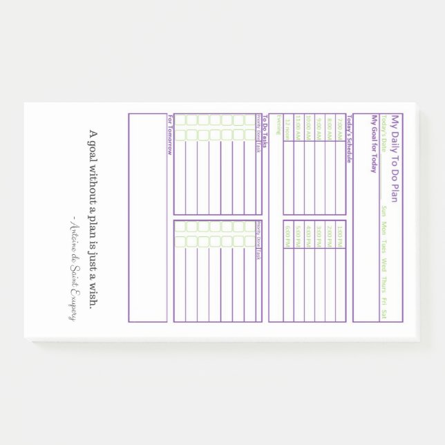 Daily To Do Planner in Purple & Green Post-it Notes (Front)