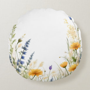 Dainty Beauty: Willowy Wildflower And Grasses, Round Pillow