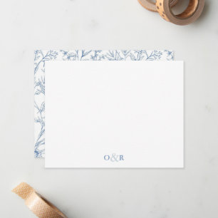 Dainty Blue Floral Monogram Couples Stationery Card