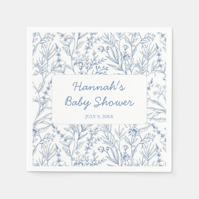 Dainty Blue Personalized Baby Shower Napkins (Front)