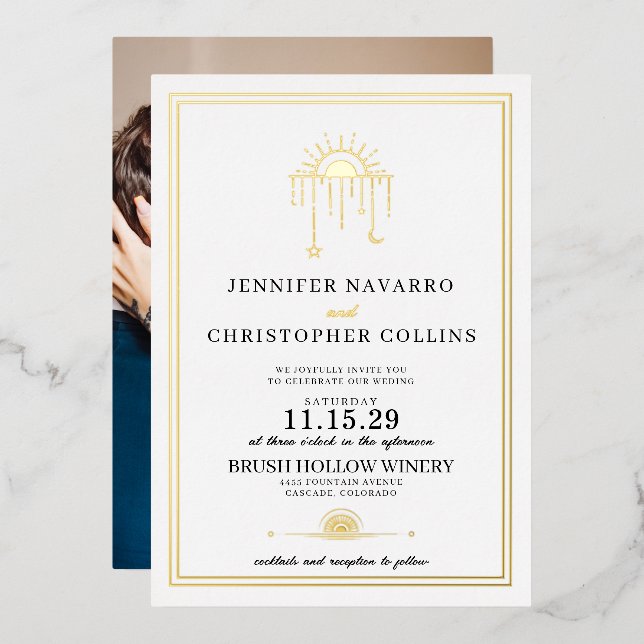 Dainty Celestial avec Faire-part de mariage photo (Recto/Verso)