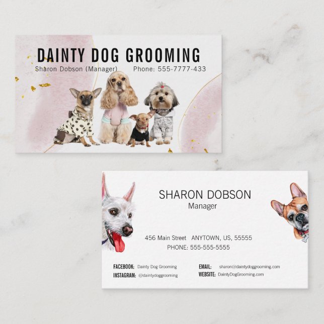 Dainty Chien Grooming Animaux Cartes de visite (Devant / Derrière)