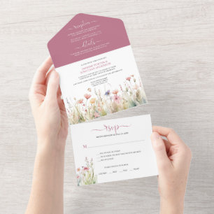 Dainty Colourful Wildflowers in Pastel Hues Weddin All In One Invitation