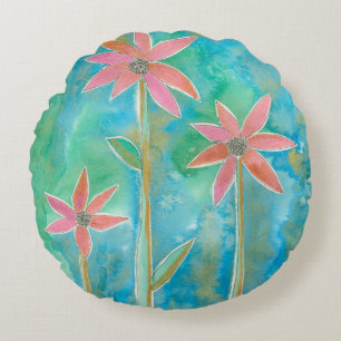 Dainty Daisies III Round Pillow