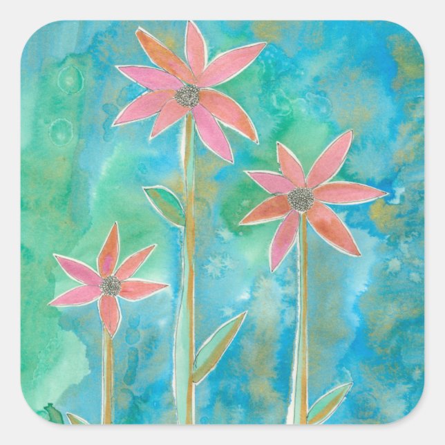Dainty Daisies III Square Sticker (Front)