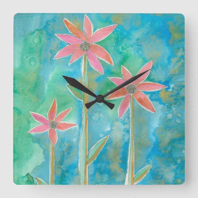 Dainty Daisies III Square Wall Clock (Front)