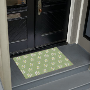 Dainty Daisy Door Mat (Sage Green & White)