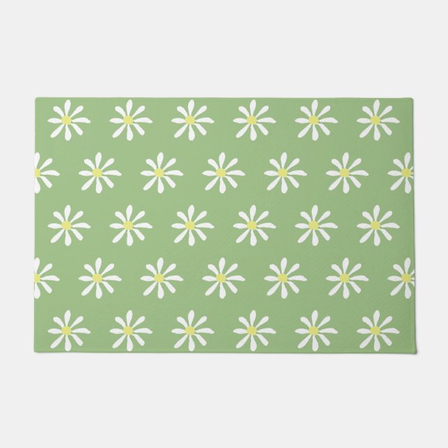 Dainty Daisy Door Mat (Sage Green & White) (Front)