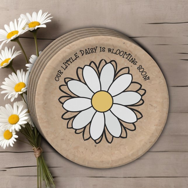 Dainty Daisy Minimalist Craft Baby Shower Paper Plate (Creator Uploaded)
