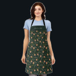 Dainty Ditsy Watercolor Floral Dark Green Pattern Apron<br><div class="desc">Beautiful apron pattern with hand painted watercolor small coral pink flowers and foliage on dark green background. Customizable text for a name.</div>