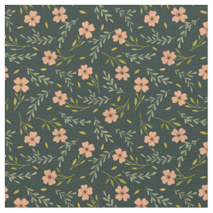 Dainty Ditsy Watercolor Floral Dark Green Pattern Fabric