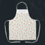 Dainty Ditsy Watercolor Floral Pastel Pattern Apron<br><div class="desc">Beautiful apron pattern with hand painted watercolor small coral pink flowers and foliage on a white background. Customizable text for a name.</div>