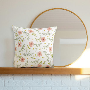 Dainty Ditsy Watercolor Floral Pastel Pattern Throw Pillow
