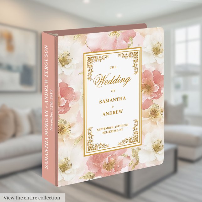 Dainty dusty pink boho floral wedding memory album binder (Dainty dusty pink boho floral wedding memory album 3 ring binder)