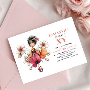 Dainty Fairy Girl Birthday Floral Pink invitation