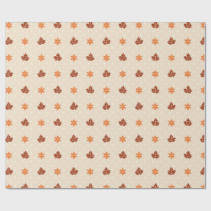 Dainty Fall Leaves & Stars Seamless Dot Pattern Wrapping Paper