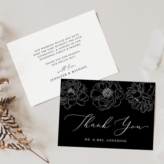 Dainty Floral Black and White Thank You Card (Creator Uploaded)