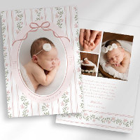 Dainty Floral Bow Photo Birth Announcement