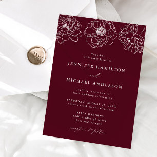 Dainty Floral Burgundy Wedding Invitation