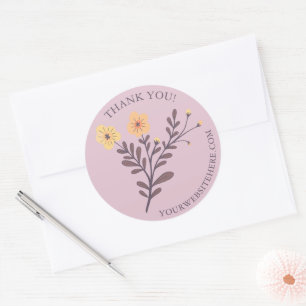 Dainty Floral Elegant THANK YOU Custom Small Biz Classic Round Sticker